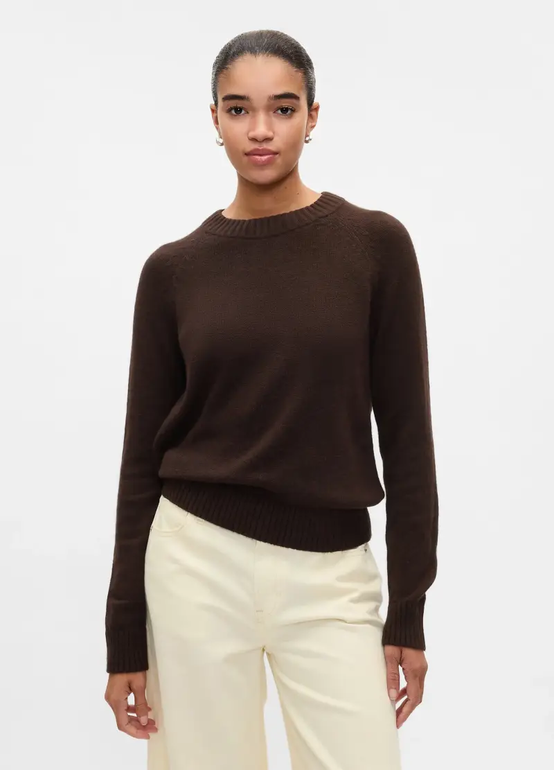 Pullover Cashsoft Girocollo Con Maniche Raglan, Donna, Marrone