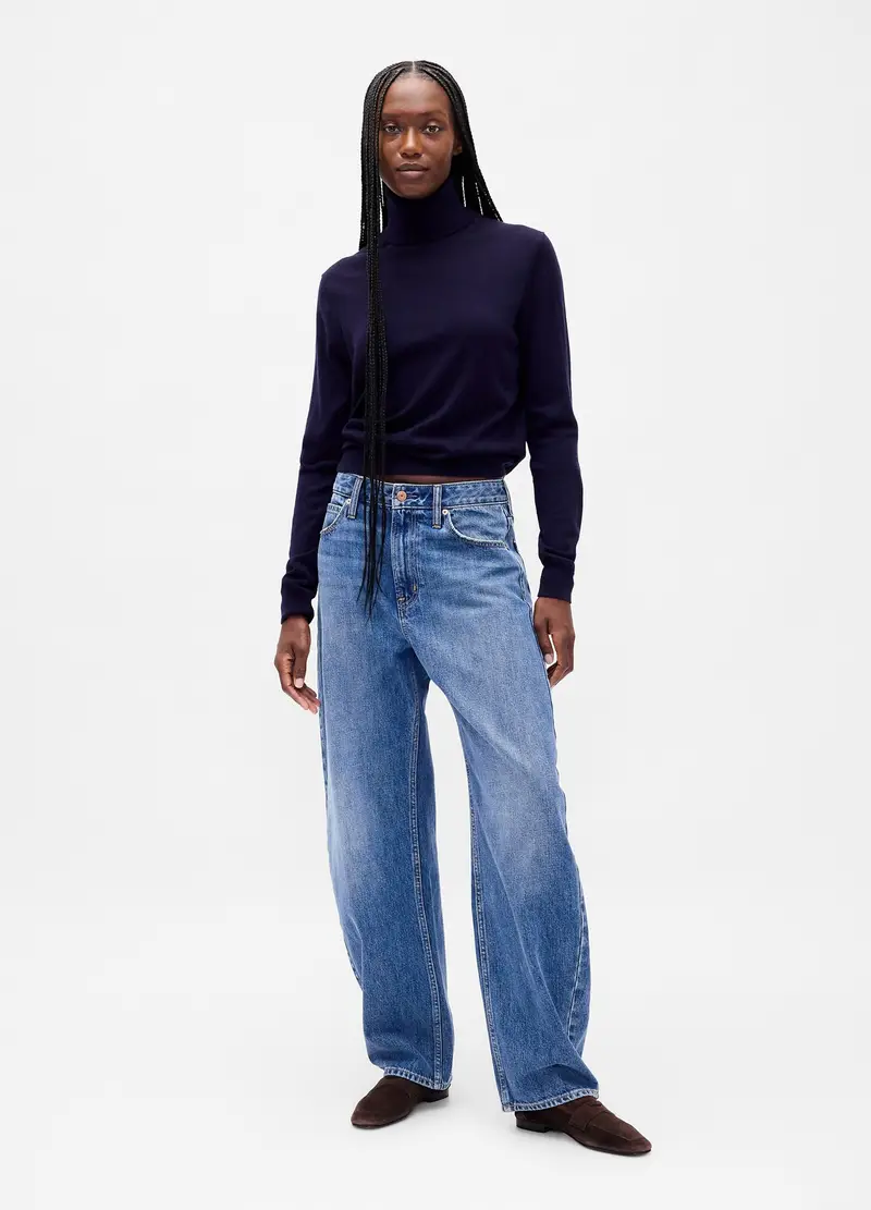 , Pullover Collo Alto In Lana, Donna, Blu miniatura 2