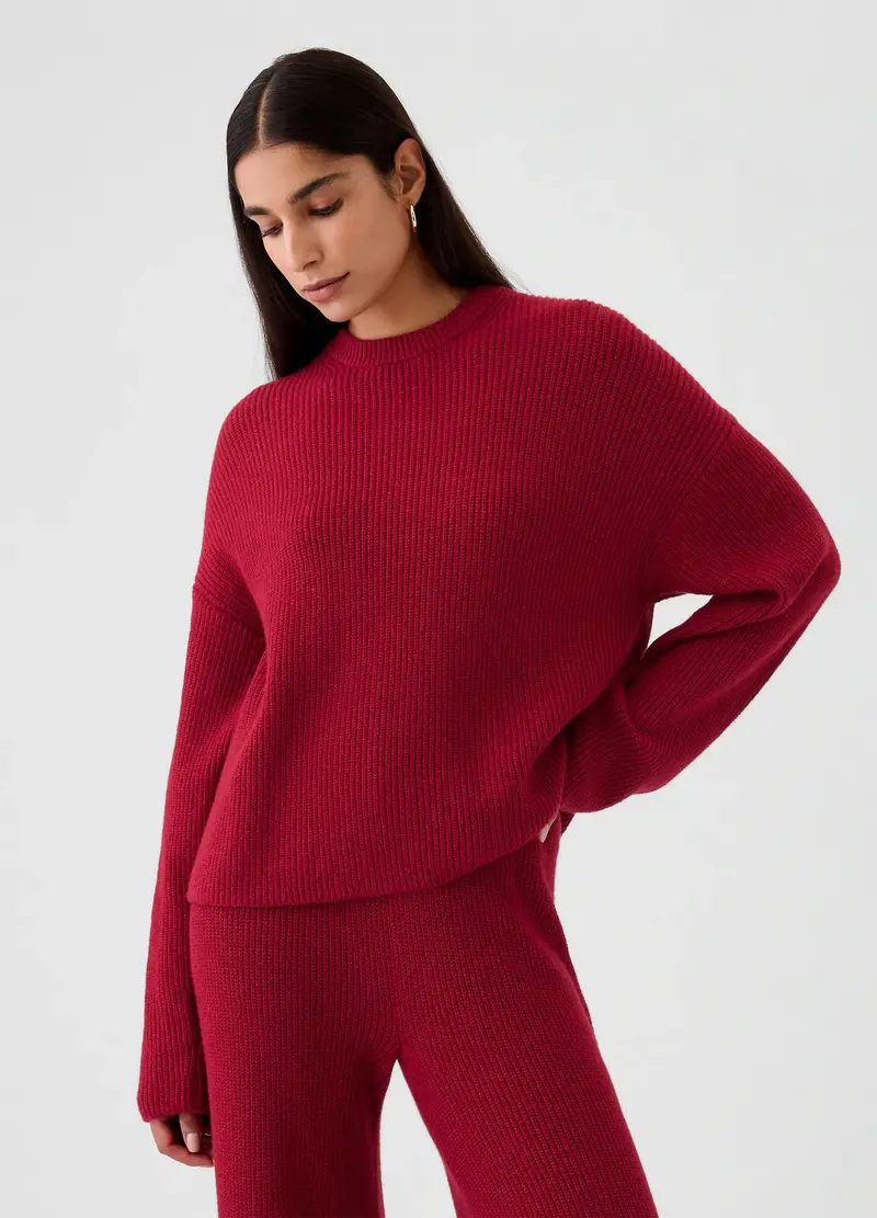 Pullover Con Lavorazione A Coste Inglesi, Donna, Rosso