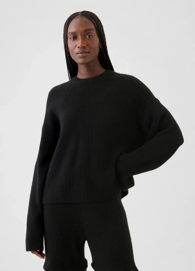 Pullover con lavorazione a coste inglesi, , Nero