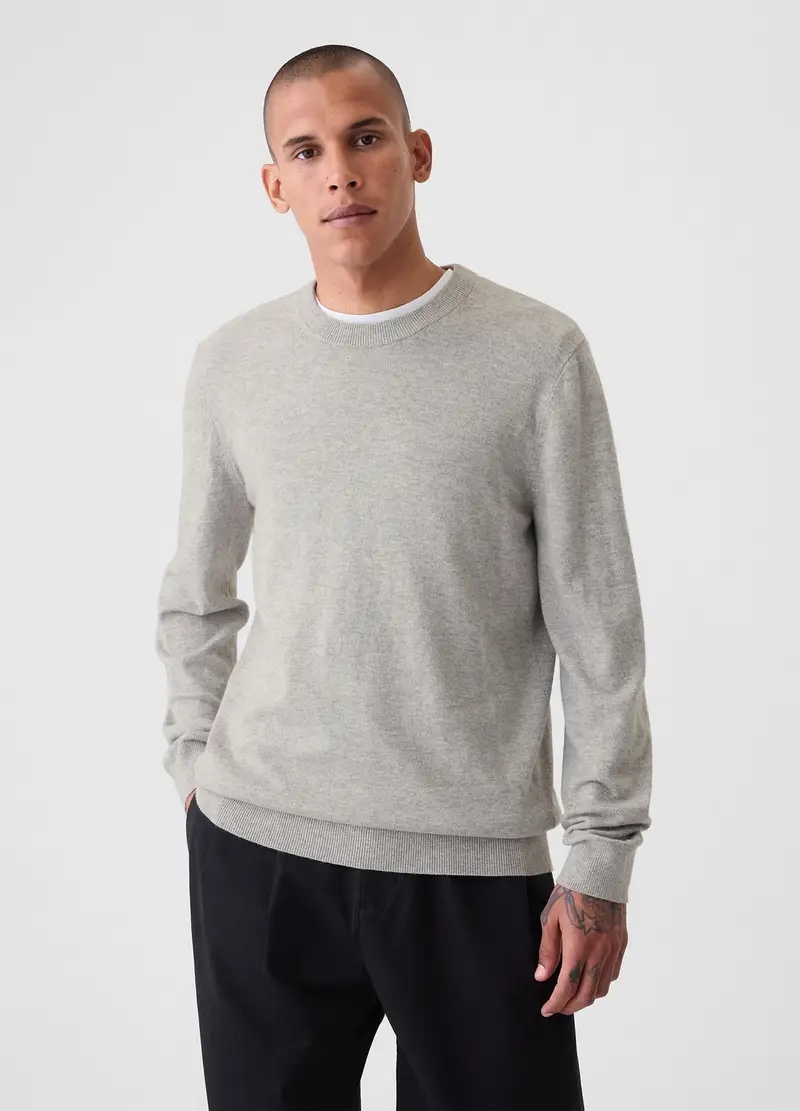 Pullover con scollo rotondo, , Grigio chiaro melange