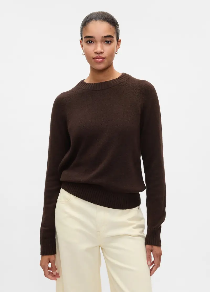 Pullover Girocollo Con Maniche Raglan, Donna, Marrone