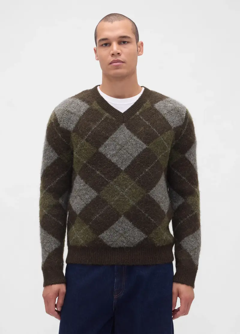 Pullover Multicolor In Tessuto Elasticizzato Con Motivo Scozzese, Uomo, Nero miniatura 2