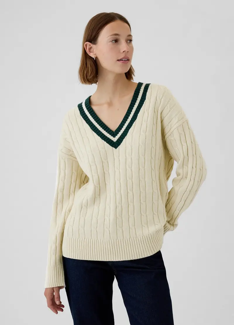 Pullover Oversize Con Profili Rigati, Donna, Bianco