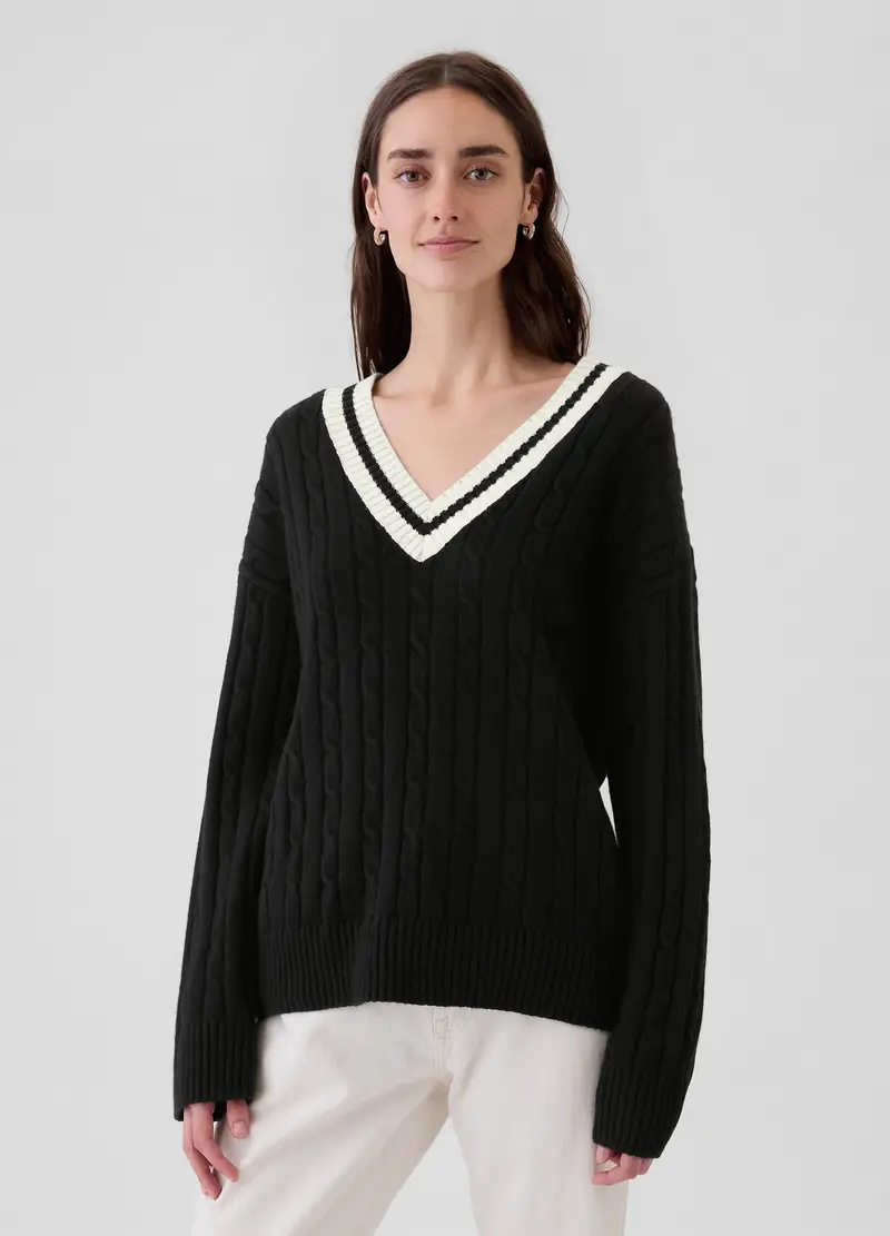 Pullover Oversize Con Profili Rigati, Donna, Nero