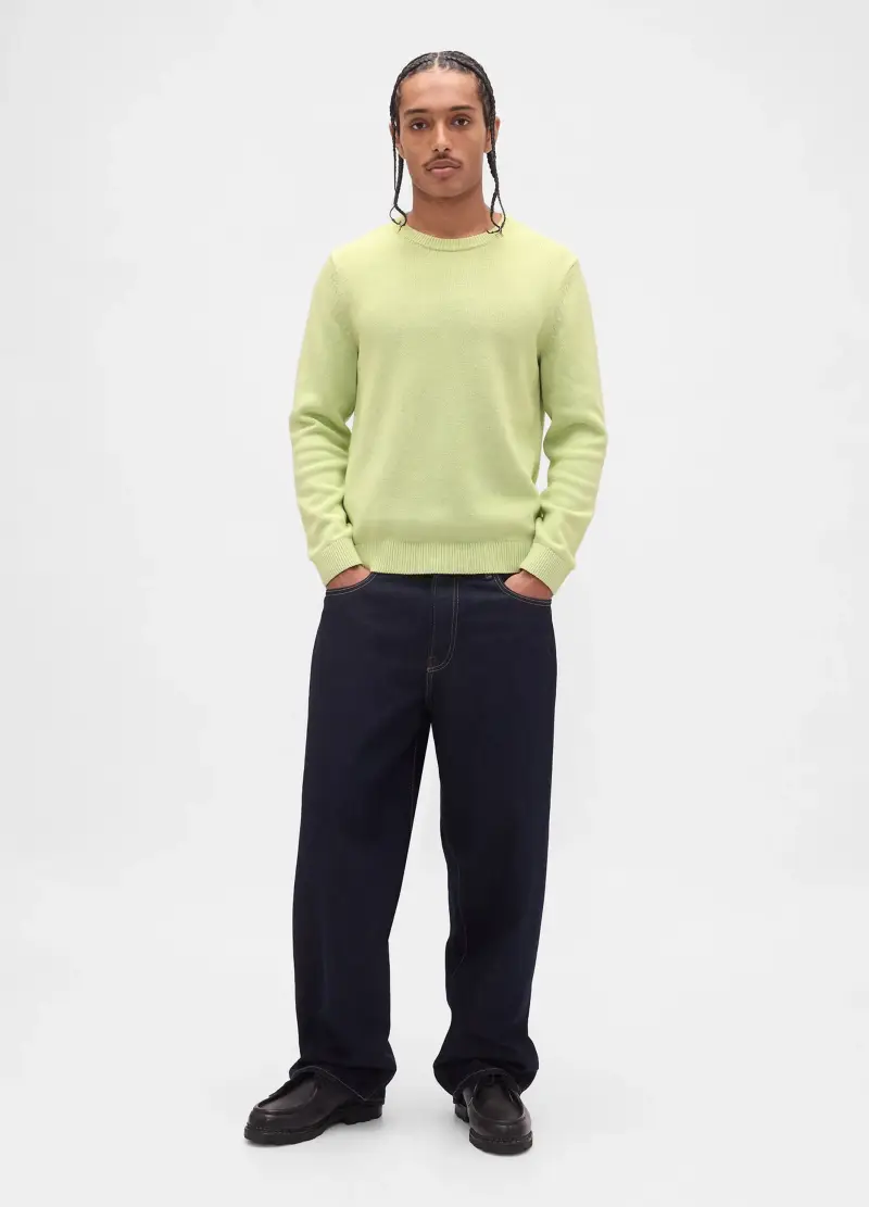 , Pullover Verde In Cotone, Uomo, Giallo miniatura 3