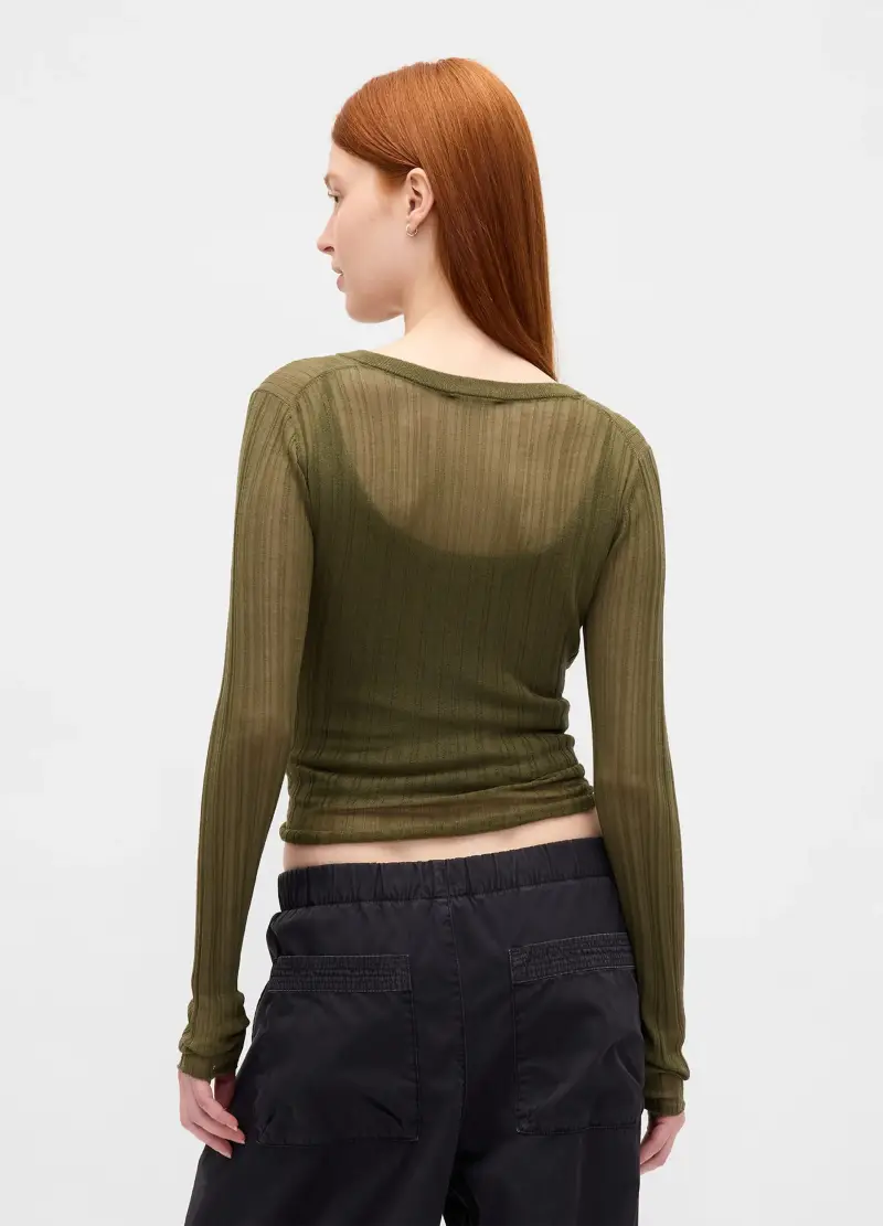 Pullover Verde Leggero In Misto Acrilico E Poliammide, Donna, Verde miniatura 2