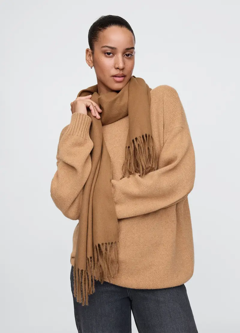 Sciarpa In Misto Viscosa E Lana Con Frange, Donna, Marrone