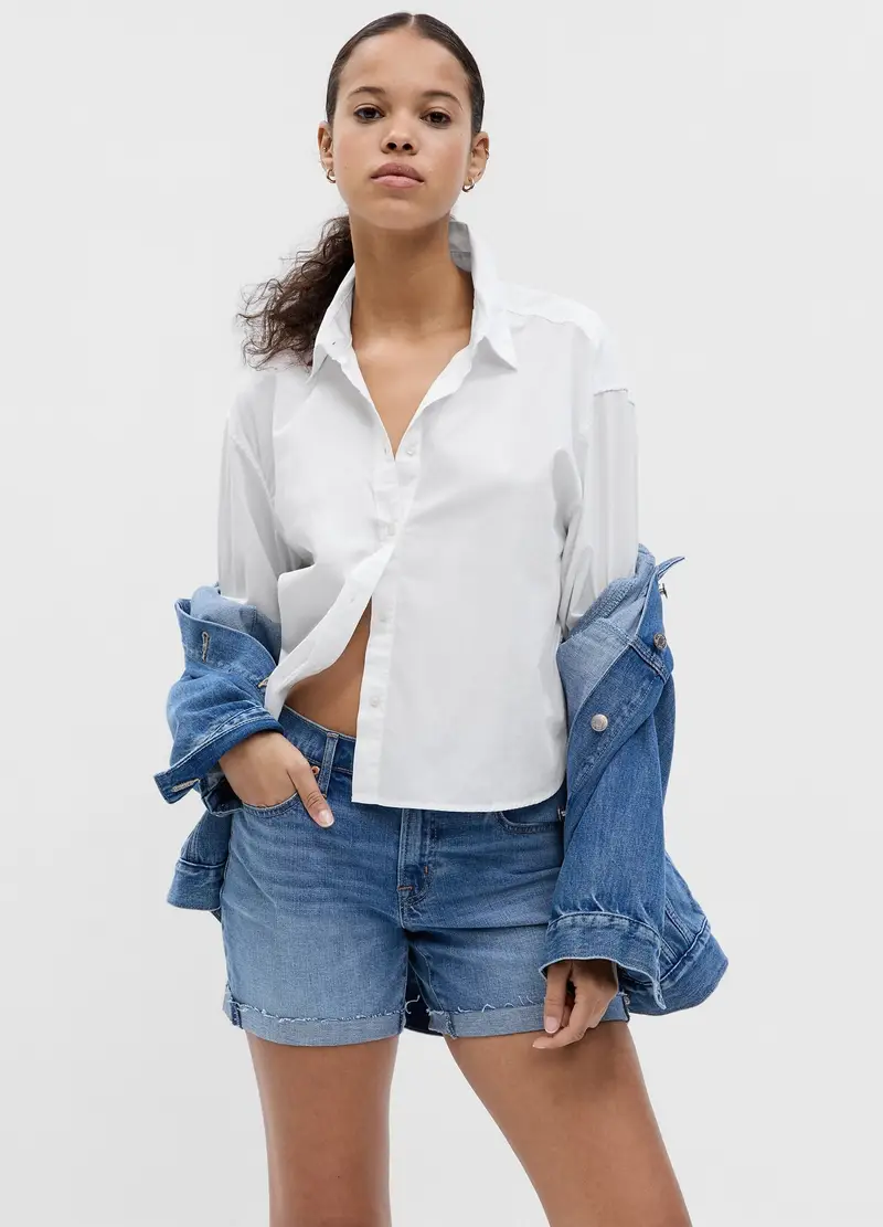 GAP, Shorts Girlfriend In Denim Con Orlo A Vivo, Donna, Denim, Taglia: 36 REGULAR