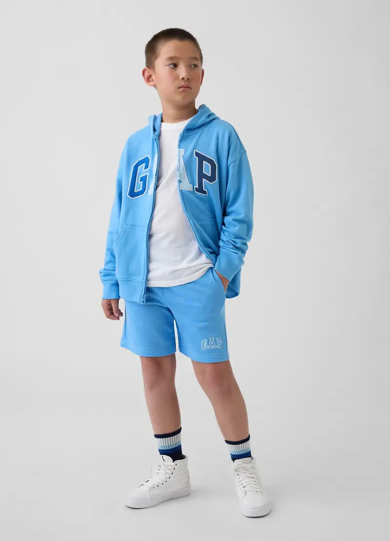 Shorts in misto cotone con logo regular fit, Bambino, Azzurro celeste