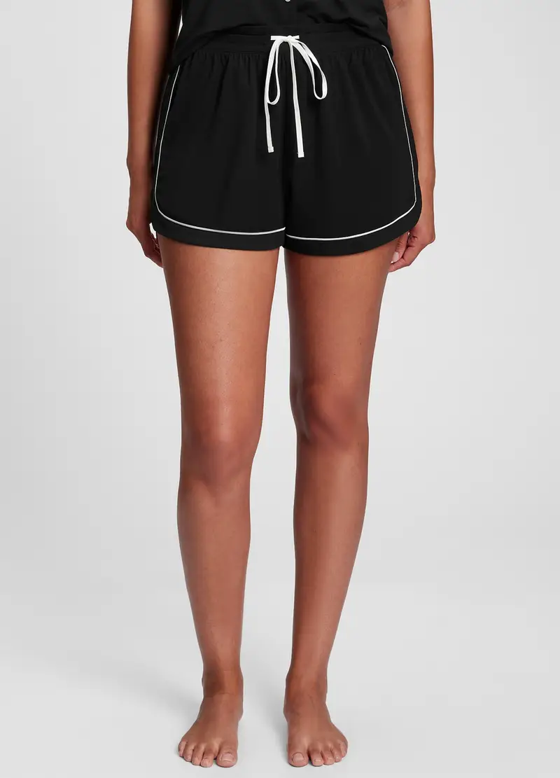 Shorts Pigiama Con Piping A Contrasto, Donna, Nero