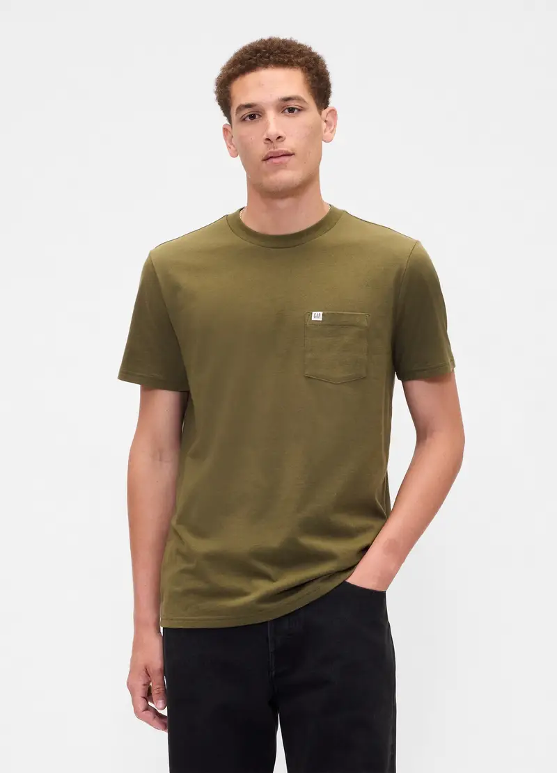 T-shirt A Maniche Corte Con Tasca, Uomo, Verde
