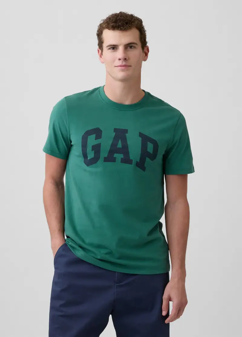 T-shirt a maniche corte in puro cotone con logo, , Verde