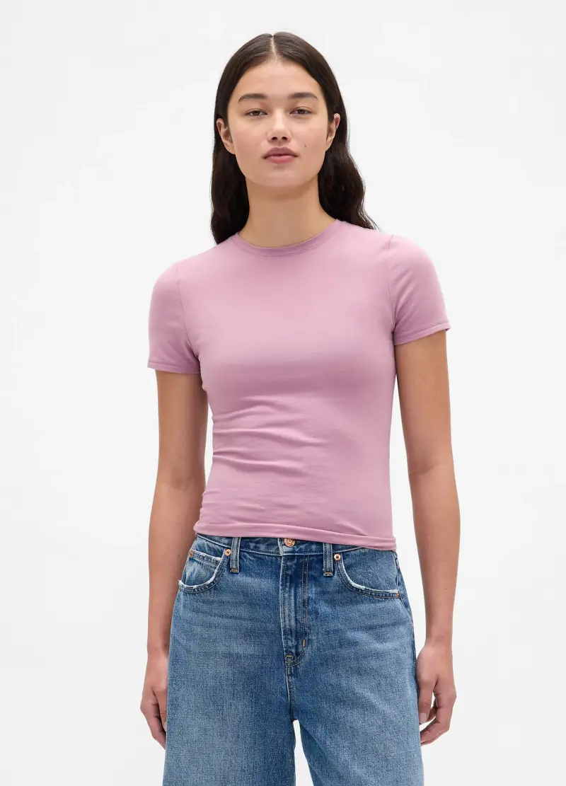 T-shirt Elasticizzata A Maniche Corte, Donna, Rosa