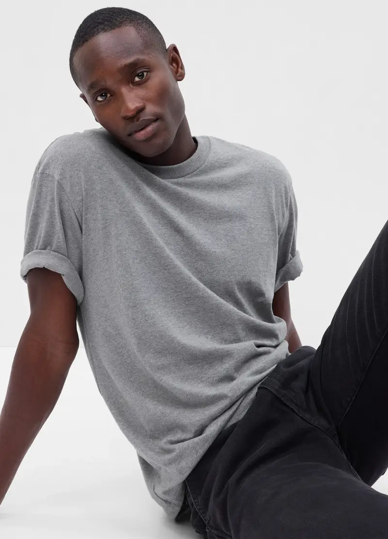 T-shirt Girocollo In Cotone, Uomo, Grigio