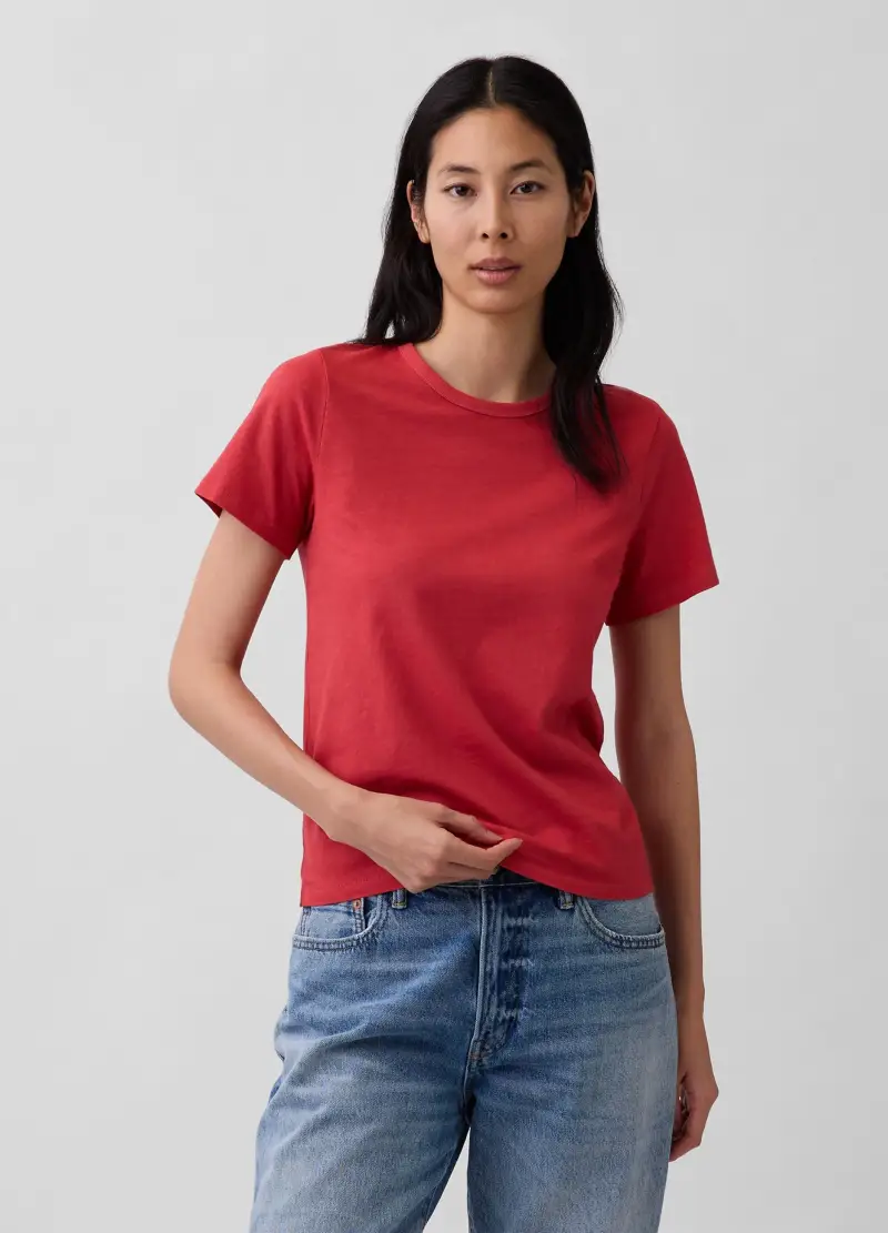 T-shirt Girocollo In Puro Cotone Rossa Regular Fit, Donna, Rosso