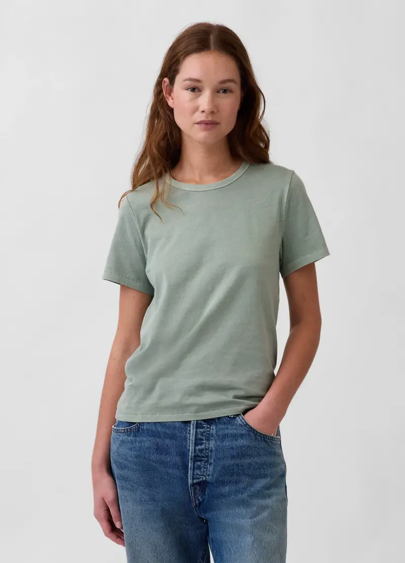 T-shirt Girocollo In Puro Cotone Verde Regular Fit, Donna, Verde