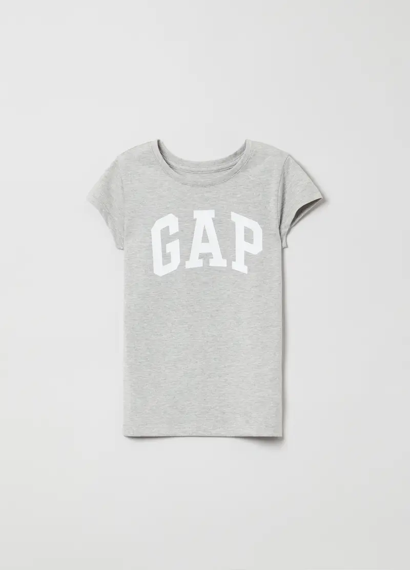 T-shirt in cotone con stampa logo, Bambina, Grigio melange