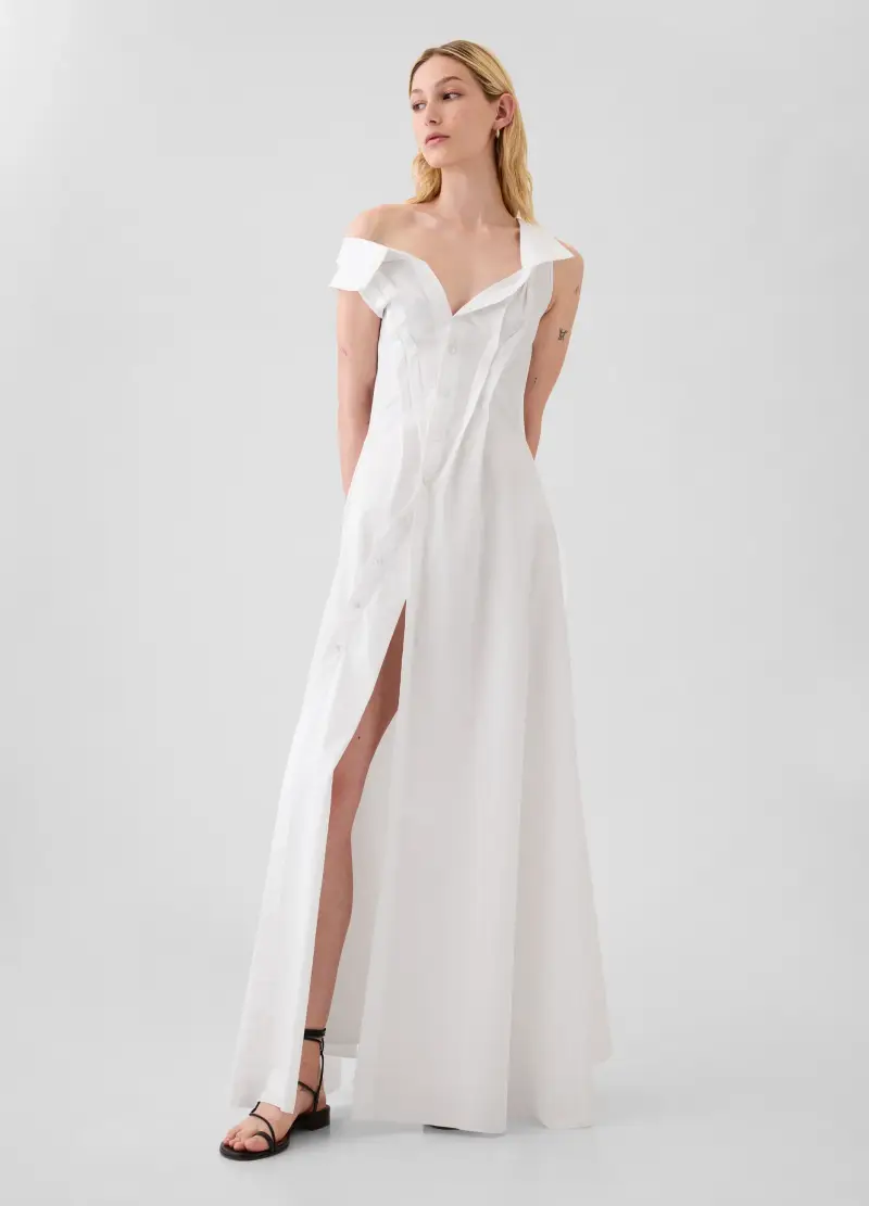Vestito chemisier in popeline by Zac Posen, , Bianco ottico