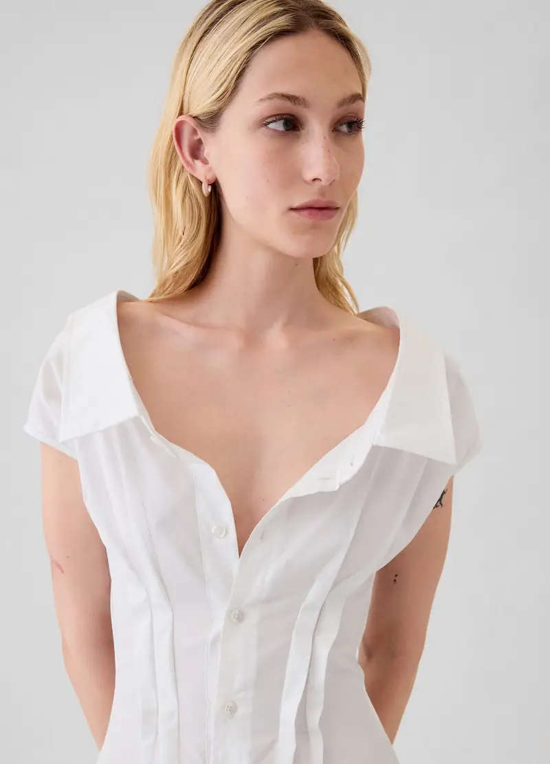 GAP, Vestito Chemisier In Popeline By Zac Posen, Donna, Bianco, Taglia: 38 miniatura 3