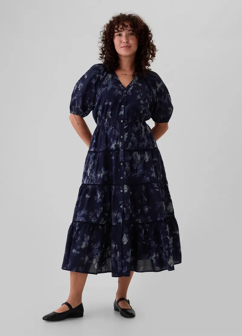 GAP, Vestito Lungo Chemisier A Balze, Donna, Blu, Taglia: XS miniatura 3