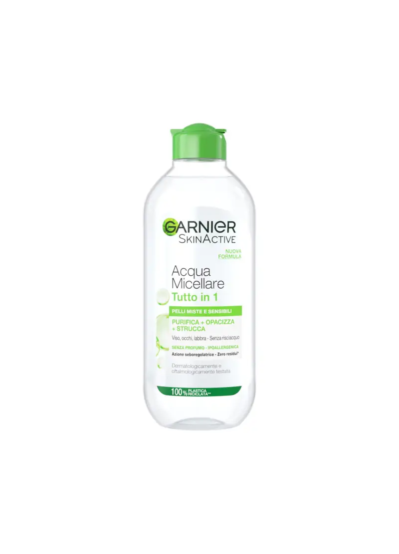 Garnier Acqua Micellare Pelli Miste E Sensibili, Strucca, Purifica Ed Opacizza La Pelle Senza Risciacquo, 400 Ml., Donna, Bianco