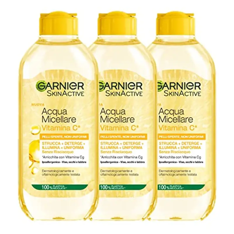 Garnier Acqua Micellare Tutto in 1 SkinActive, Con Vitamina C, Per Pelli Spente e Non Uniformi, Senza Risciacquo, 400 ml