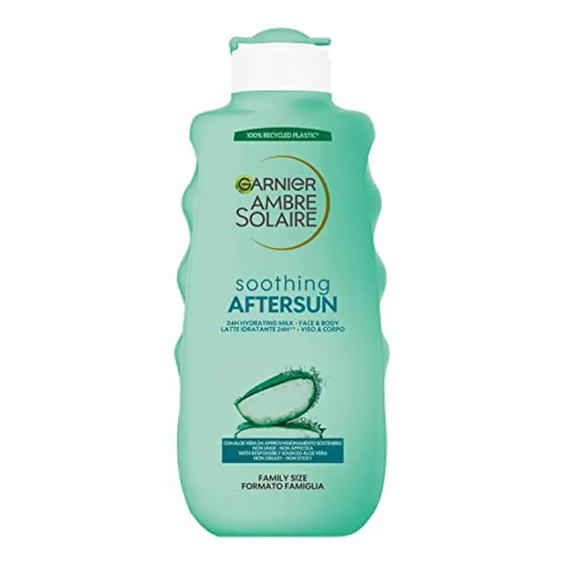 Garnier Ambre Solaire Latte Doposole, Per Viso e Corpo, Effetto Rinfrescante e Pelle Nutrita, ottimo per Tutti i Tipi di Pelle, Arricchito con Aloe Vera, Maxi Formato 400 ml
