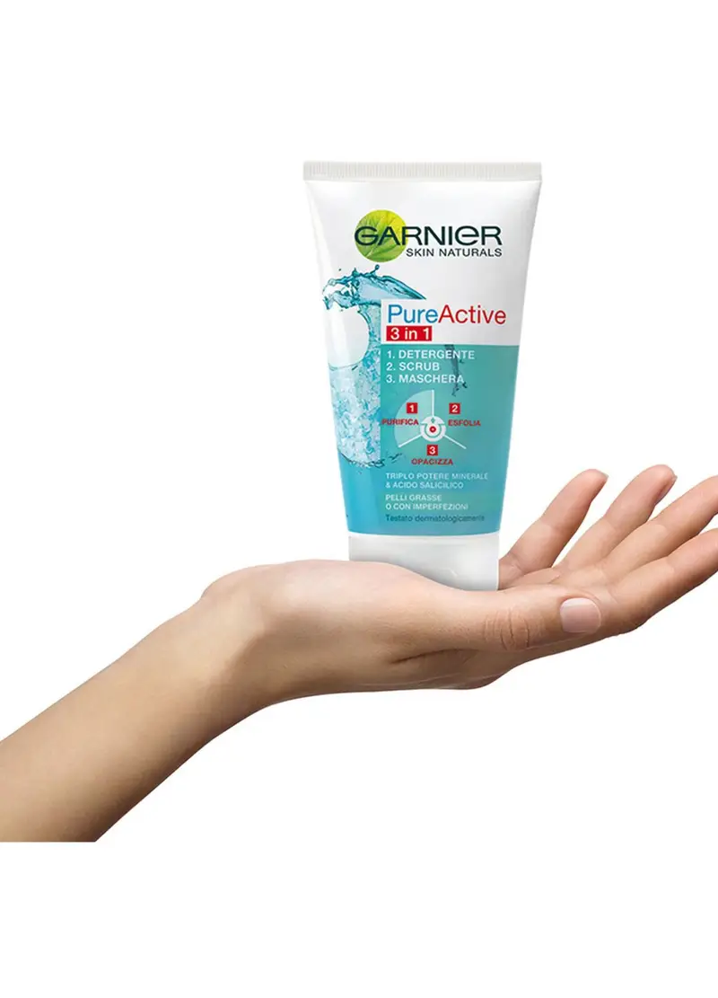 Garnier Detergente Pure Active, Azione 3in1, Detergente + Scrub + Maschera Per Pelli Grasse O Con Imperfezioni, 150 Ml., Donna, Bianco miniatura 2
