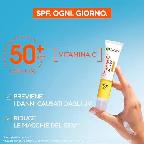 Garnier Fluido Anti-UV Anti-Macchie Invisibile, SPF 50+, Per Tutti i Tipi di Pelle, Arricchito con Vitamina C, Protegge miniatura 2