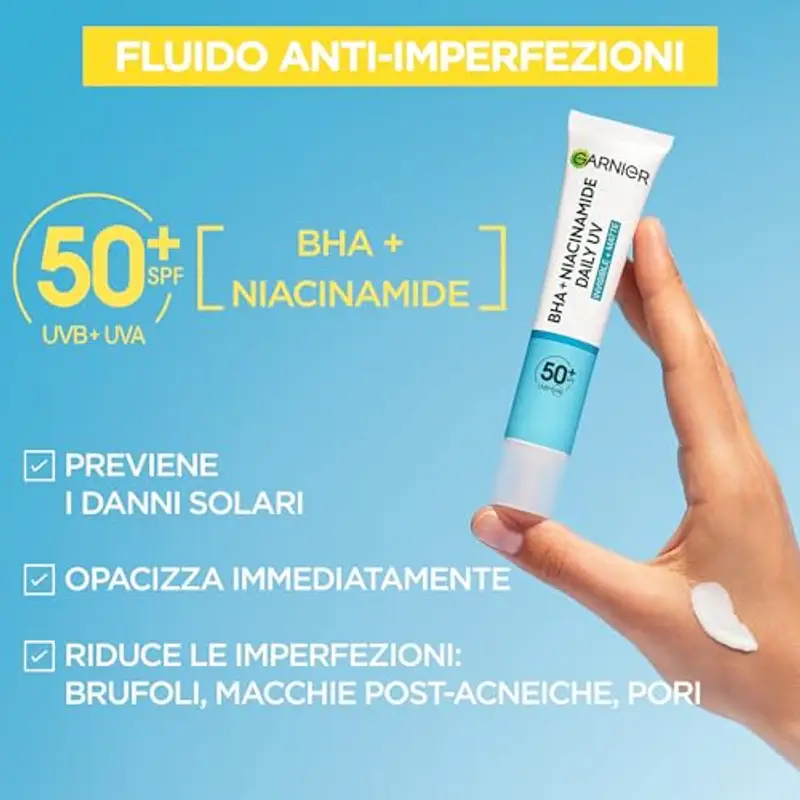 Garnier Fluido Anti-UV Con BHA e Niacinamide, SPF50+, Invisibile e Opaco, Anti-Imperfezioni, Protegge dai Danni Solari miniatura 2
