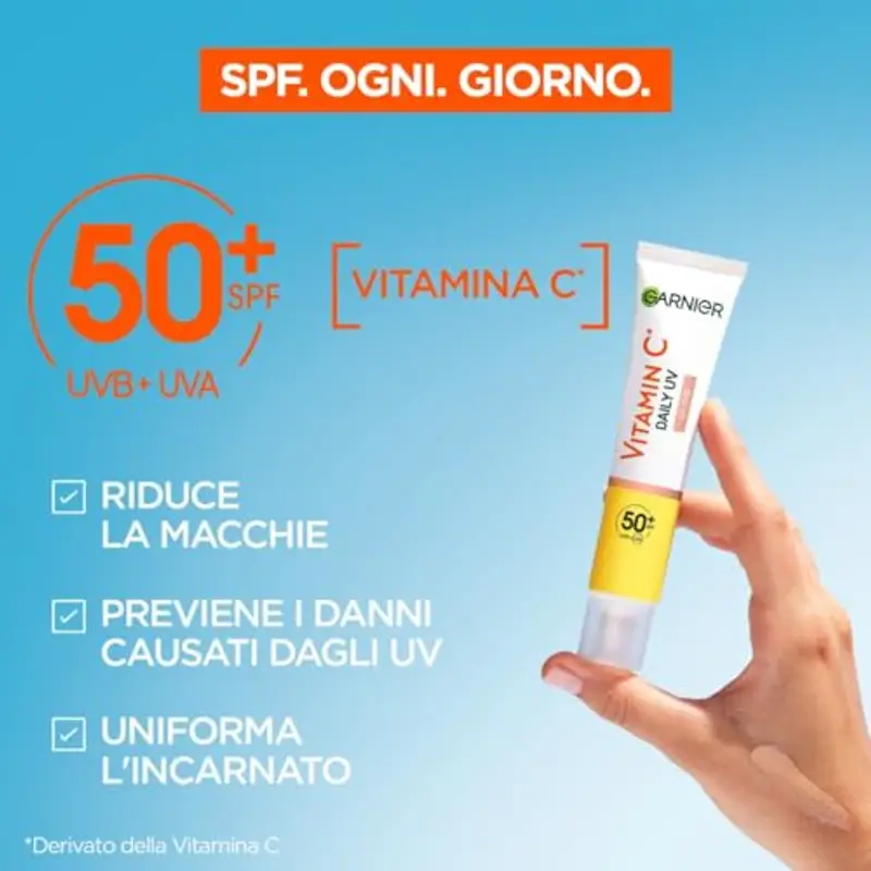 Garnier Fluido Anti-UV Quotidiano Anti-Macchie Glow, SPF 50+, Per Tutti i Tipi di Pelle, Arricchito con Vitamina C* miniatura 2