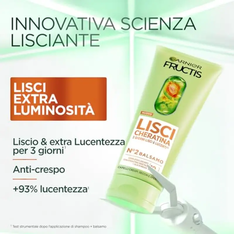 Garnier Fructis Balsamo, Per Capelli Lisci e Lucenti a Lungo, Effetto Anti-Crespo, Trattamento Lisciante alla Cheratina miniatura 2