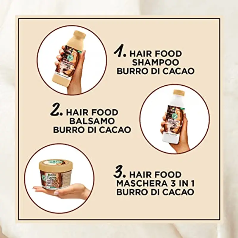 Garnier Fructis Hair Food Burro di Cacao Rigenerante, Maschera per Capelli Secchi e Ricci, 97% di Ingredienti di Origine Naturale, Senza Siliconi, 390 ml miniatura 3