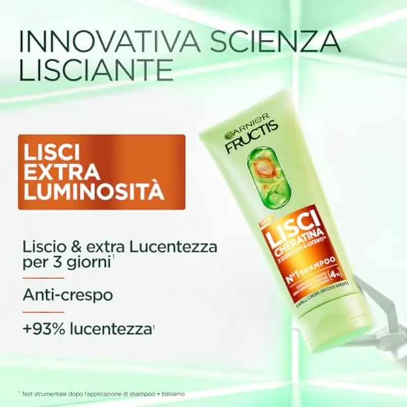 Garnier Fructis Shampoo, Per Capelli Lisci e Lucenti a Lungo, Effetto Anti-Crespo, Trattamento Lisciante alla Cheratina miniatura 2