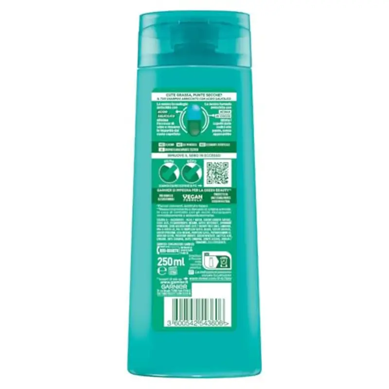 Garnier Fructis Shampoo Purificante, Per Capelli Cute Grassa e Punte Secche, Azione Seboregolatrice, Con Estratto di Acqua di Cocco e Acido Salicilico, Pure Non-Stop Cocconato Water, 250 ml miniatura 2