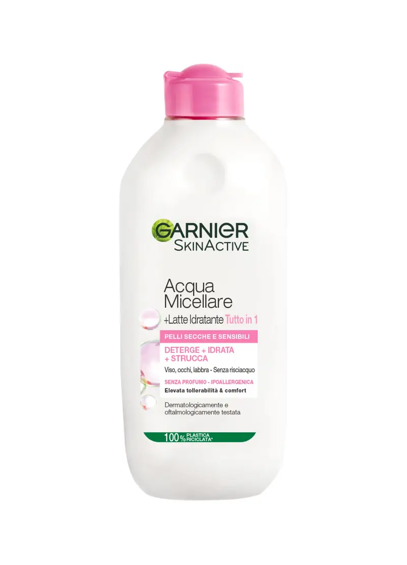 GARNIER, Garnier Acqua Micellare + Latte Idratante Micellare, Acqua Micellare + Latte Idratante Per Pelli Secche; Strucca, Deterge E Idrata, 400 Ml., Donna, Bianco, Taglia: FASUL