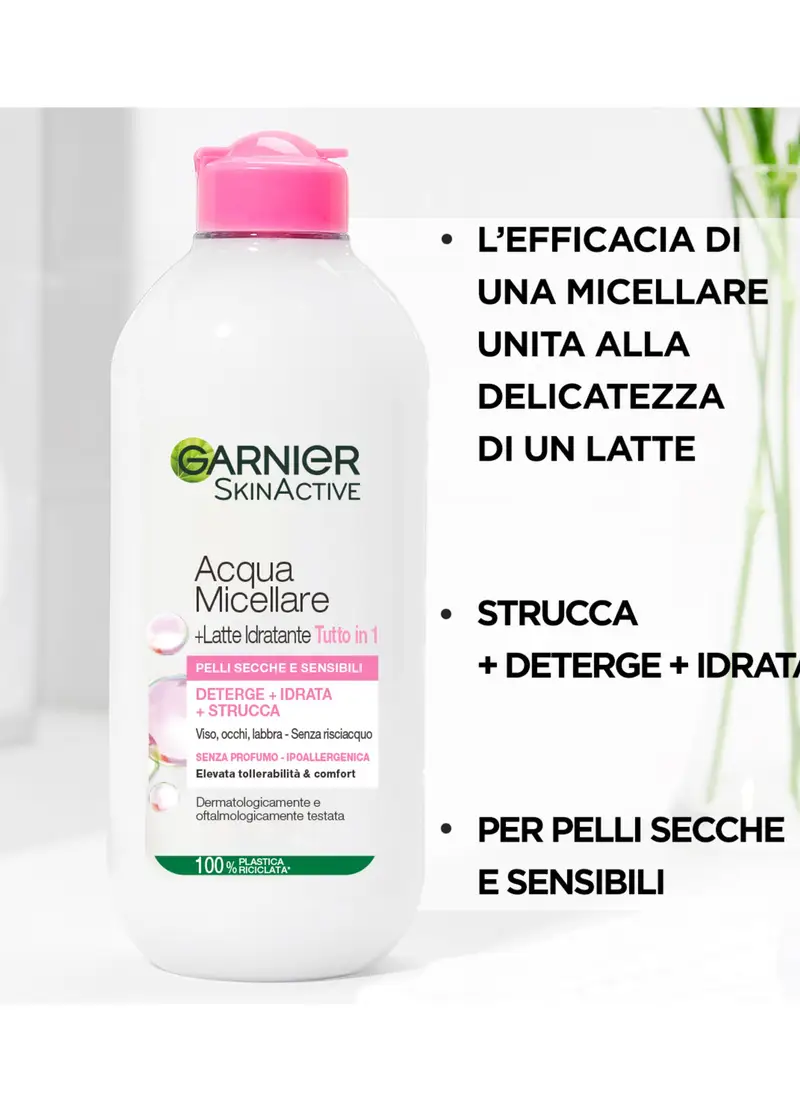 GARNIER, Garnier Acqua Micellare + Latte Idratante Micellare, Acqua Micellare + Latte Idratante Per Pelli Secche; Strucca, Deterge E Idrata, 400 Ml., Donna, Bianco, Taglia: FASUL miniatura 2