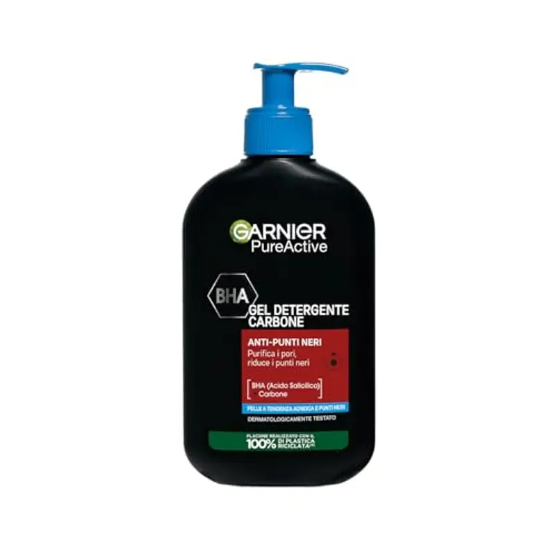 Garnier Gel Detergente, Per Pelli a Tendenza Acneica, Pulisce e Libera i Pori, Arricchito con Carbone Attivo, BHA