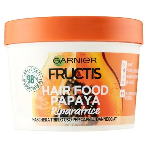Garnier Hair Food Maschera Riparatrice 3 in 1 con Formula Vegana per Capelli Danneggiati, Papaya, 390 ml, Confezione da