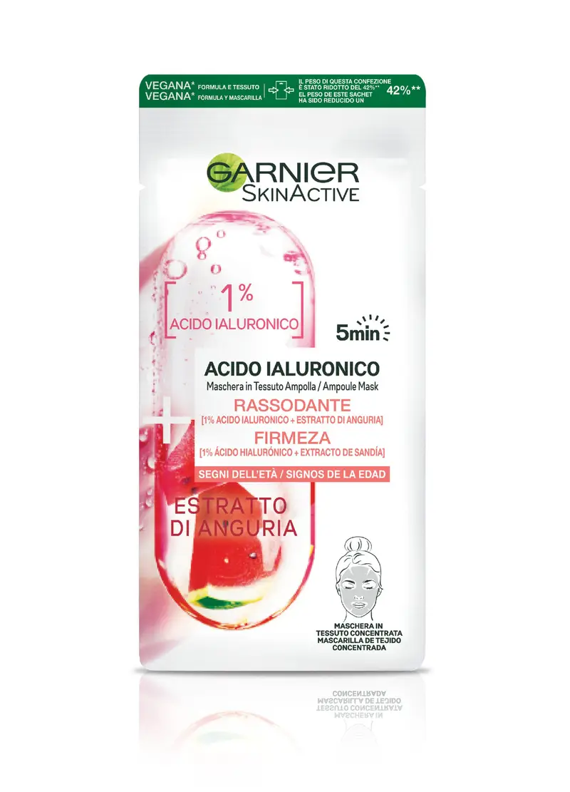 Garnier Maschera In Tessuto Ampolla Rassodante, Contro I Segni Dell'età, Estratto Di Anguria E Acido Ialuronico., Donna, Bianco