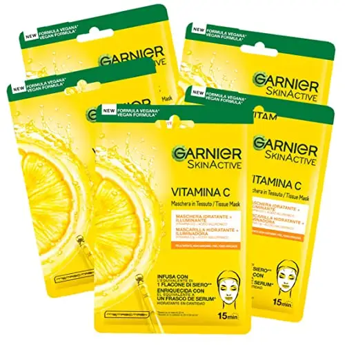 Garnier Maschera in Tessuto Skin Active Hydra Bomb, Idratante e Illuminante, Con Vitamina C e Acido Ialuronico, Per