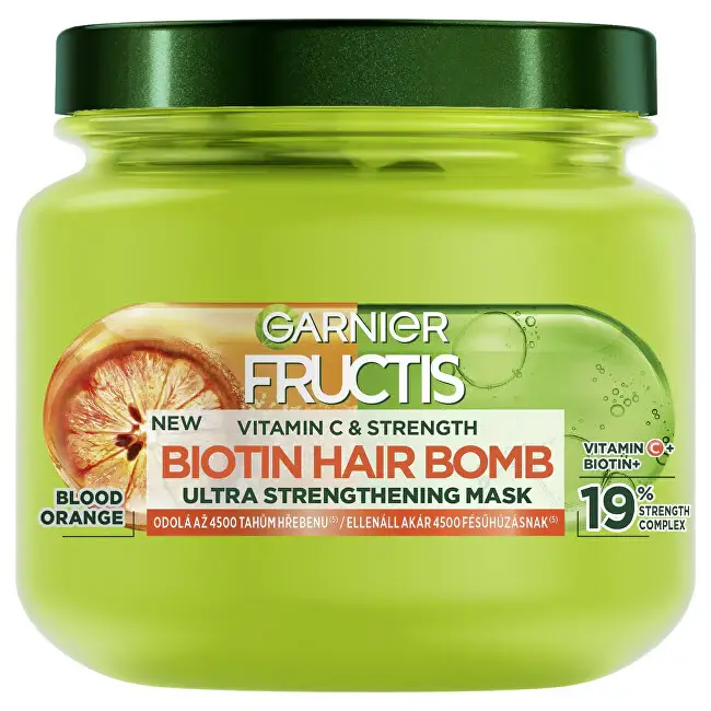 Maschera Rinforzante Per Capelli Deboli Fructis Vitamina C & Strength Biotin Hair Bomb (Maschera Ultra Rinforzante) 320 Ml