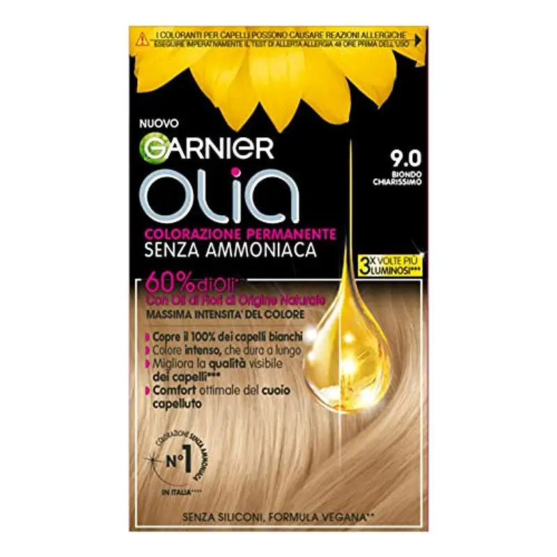 Garnier Olia Tinta Capelli, Colorazione Permanente Senza Ammoniaca Con Oli di Fiore di Origine Naturale, Formula Vegana, Biondo Chiarissimo
