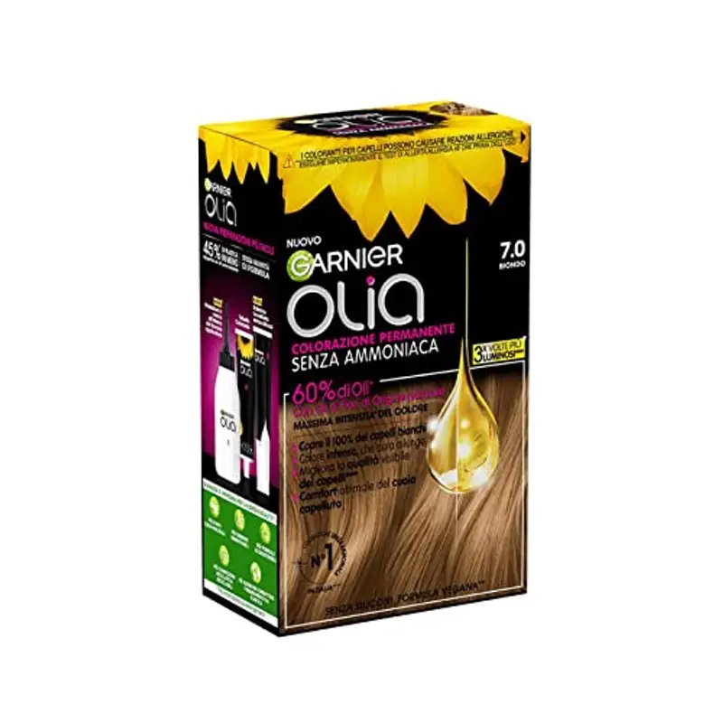 Garnier Olia Tinta Capelli, Colorazione Permanente Senza Ammoniaca, Copre il 100% dei Capelli Bianchi, Con Oli di Fiore di Origine Naturale, Formula Vegana, Biondo miniatura 2