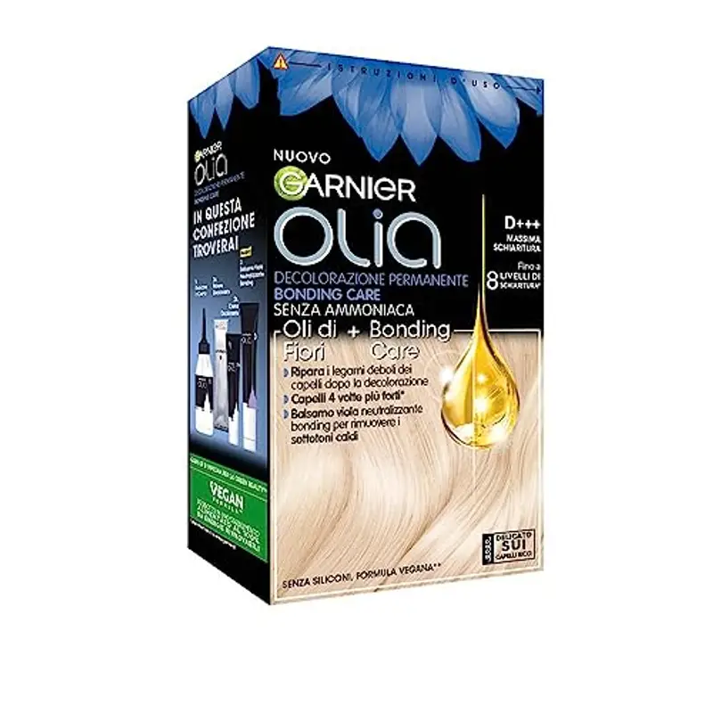 Garnier Olia Tinta Capelli, Decolorazione Senza Ammoniaca, Fragranza Delicata, Massima Schiaritura del Colore, Con Oli di Fiore di Origine Naturale, Decolorante D+++