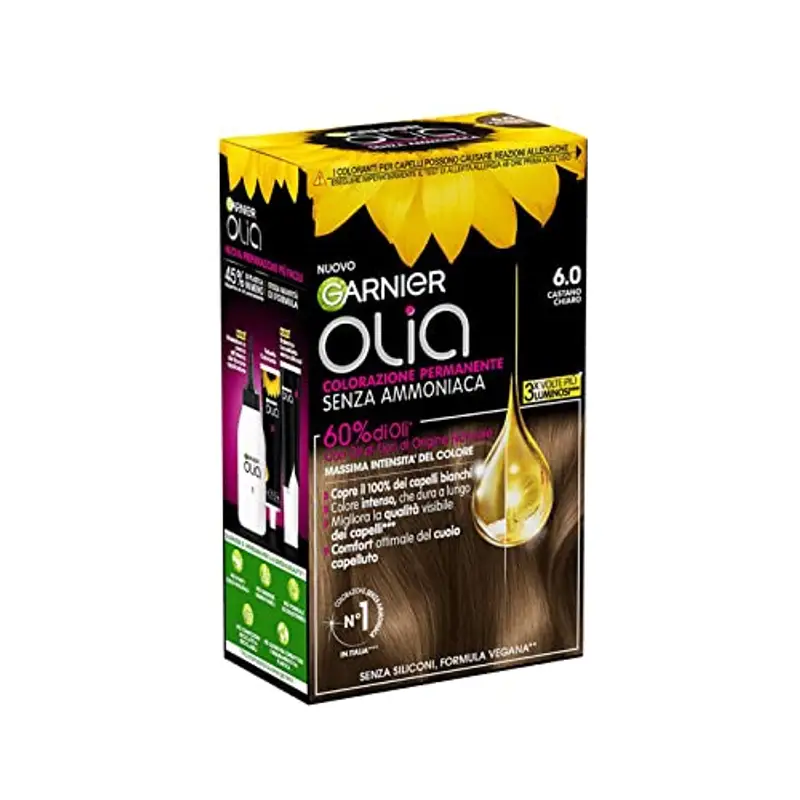 Garnier Olia Tinta Capelli Senza Ammoniaca, Copre il 100% dei Capelli Bianchi, Castano Chiaro miniatura 2