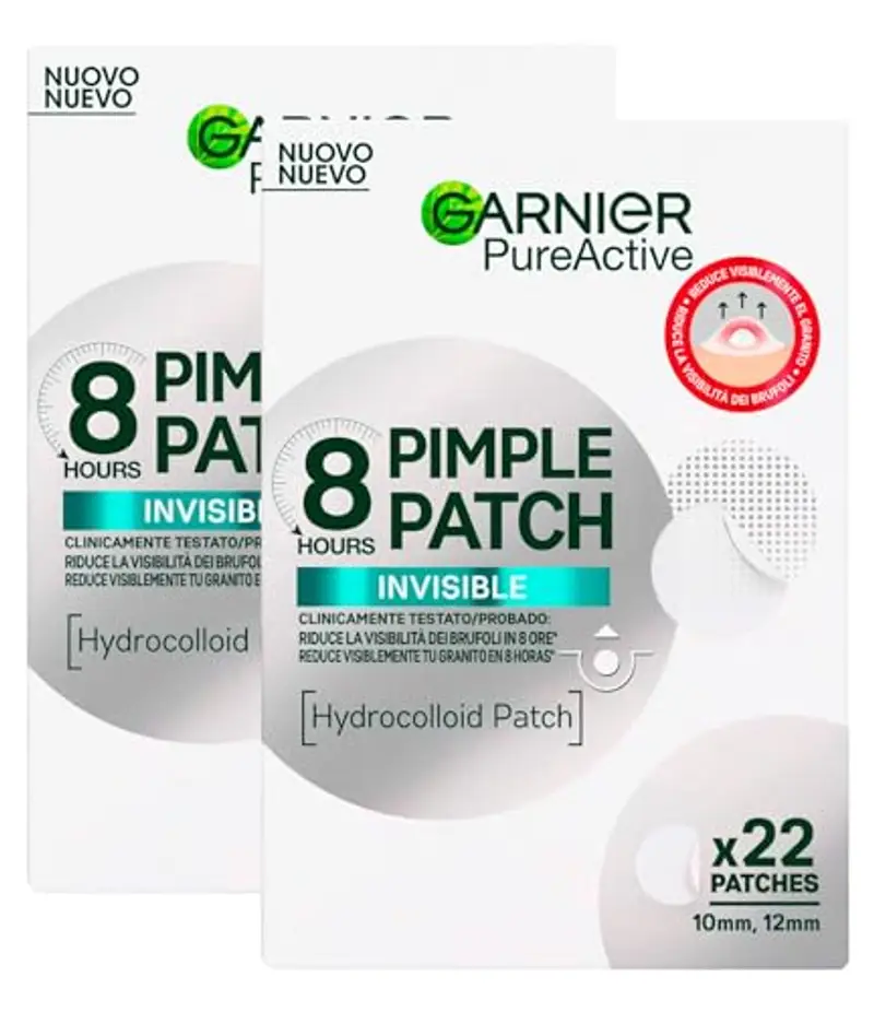 Garnier Pure Active Pimple Patch 8 Ore Riduce la Visibilità del Brufolo Assorbe il Sebo in Eccesso Ultra-Sottile e Invisibile sulla Pelle in Due Misure per Tutti i Brufoli - 44 Patch