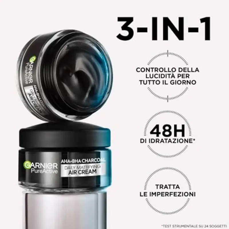 Garnier PureActive Pimple Patch 8 Ore Invisibile sulla Pelle 22 Cerotti + Crema Viso Idratante Matificante AHA BHA con Carbone da 50ml + Siero Anti Imperfezioni Trattamento Brufoli Punti Neri da 30ml miniatura 3