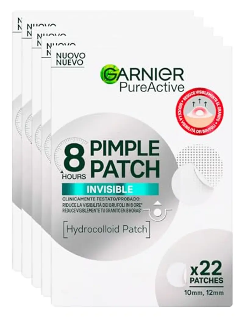 Garnier PureActive Pimple Patch Cerotti Idrocolloidali Invisibili Imperfezioni Ridotte Brufoli Meno Visibili in 8 Ore Assorbe il Sebo in Eccesso Ultra-Sottile in Due Misure - 110 Patch